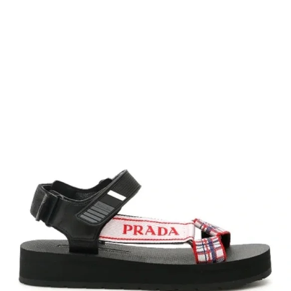 Prada Women's Black and Plaid Sandals - Picture 2 of 6